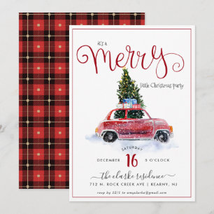 Vintage Red Car com Convite de Árvore de Natal