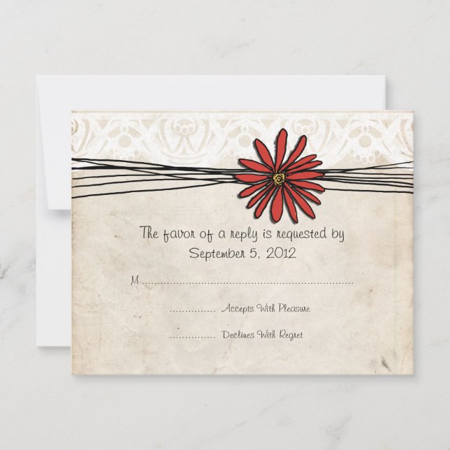 Vintage Red Daisy Wedding RSVP (Frente)