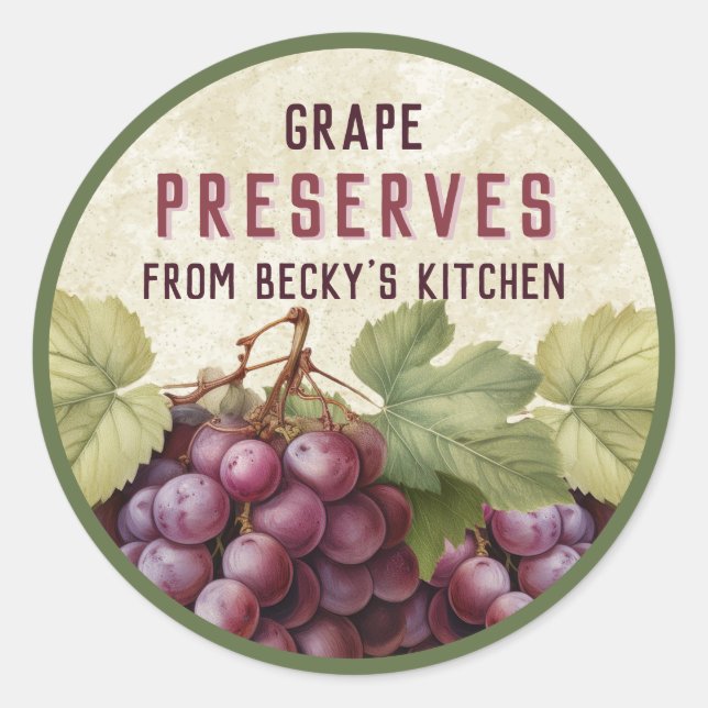 Vintage Red Grape preserva adesivos para enlatar (Frente)