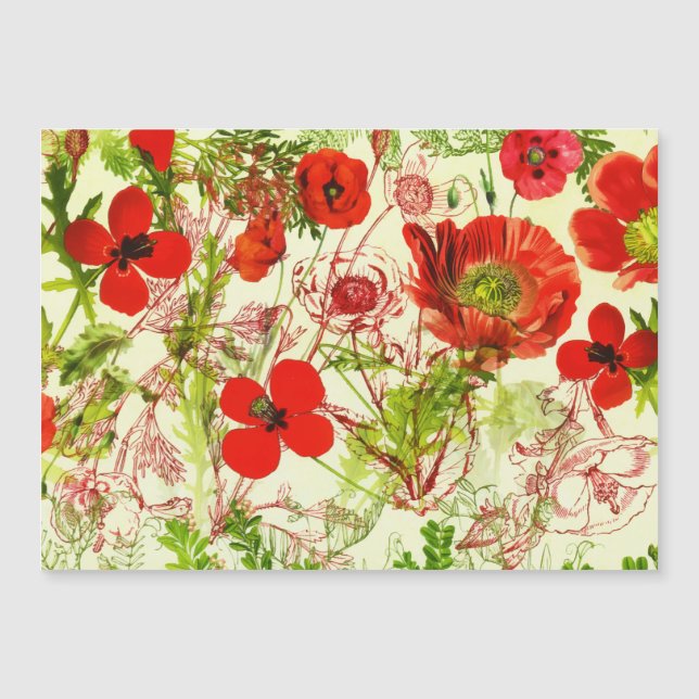 Vintage Red Green Poppies Summer Wilflower (Frente)