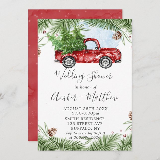 Vintage Red Truck Chá de casamento de Natal (Frente/Verso)