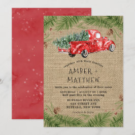 Vintage Red Truck Snow Burlap Convites De Casament