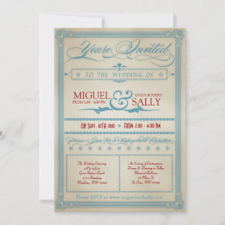 Vintage Red White e Blue Weding Convite