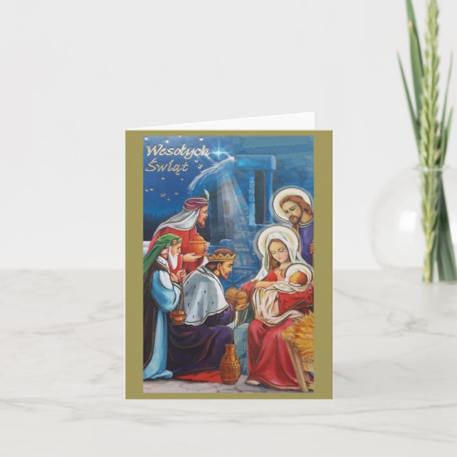 Vintage Religião Cartão de Natal Polonês (Frente)
