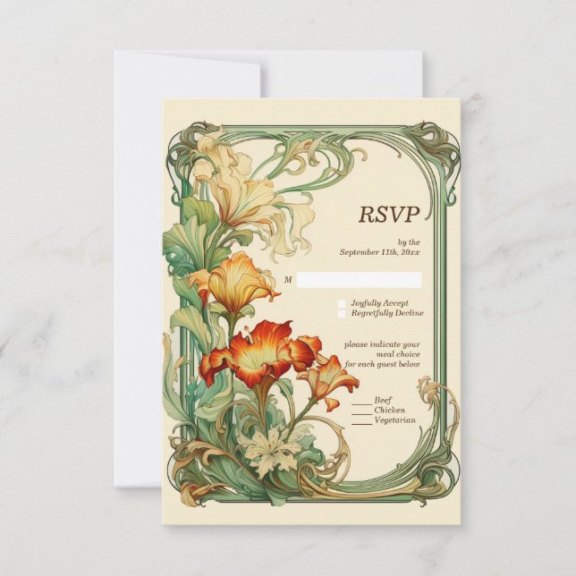Vintage Retro Art Nouveau Botânico RSVP (Frente)