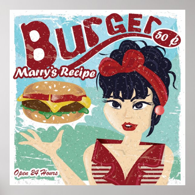 Vintage, Retro Burger Diner Poster (Frente)