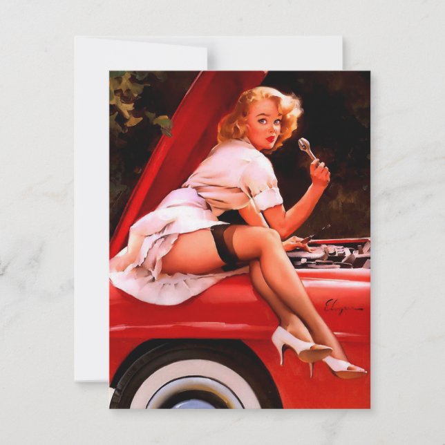 Vintage Retro Car Mechanical Pinup Girl (Frente)