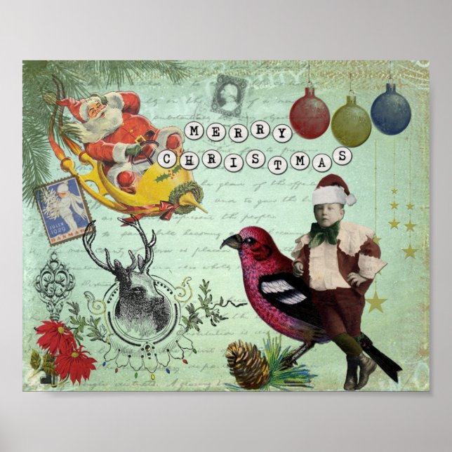 Vintage Retro Christmas Collage Poster (Frente)