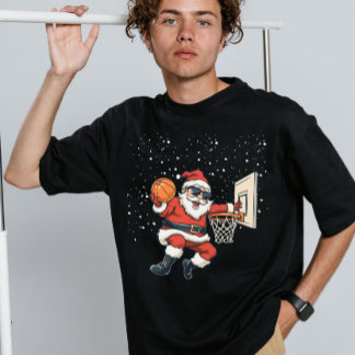 Vintage Retro Christmas Santa Dunking A Basketball