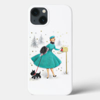 Vintage Retro Christmas Woman com Scotty Dog