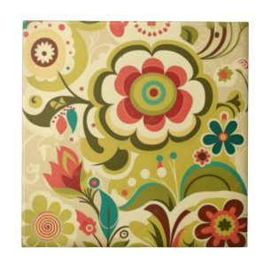 Vintage retro design verde-claro-floral