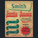Vintage Retro Family Gathering Reunion Flyer<br><div class="desc">Aqui está um design gráfico divertido feito em estilo vintage com cores retrorreflectoras. O estilo, o tamanho e a cor do texto podem ser alterados usando o botão personalizar. Excelente para sua próxima reunião familiar, piquenique, festa de natação, churrasco ou se encontrar. Há muito espaço nas costas para mais detalhes:...</div>