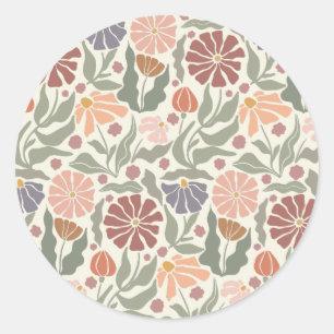 Vintage Retro Flowers Clássico Adesivo Redondo