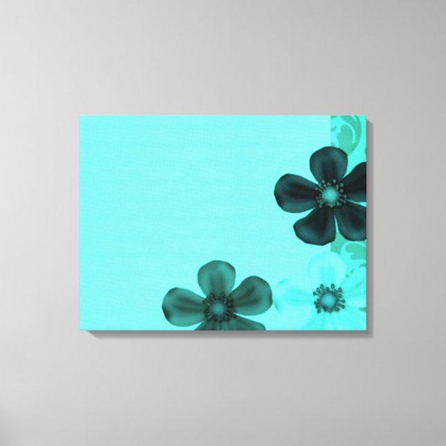 Vintage Retro Flowers Teal Stretered Canvas Print (Frente)