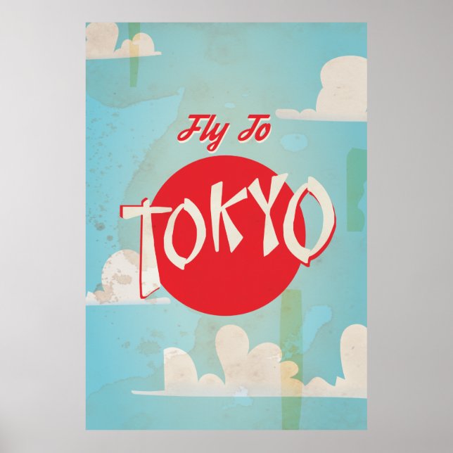 Vintage Retro Fly to Tokyo Poster de viagens (Frente)