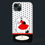 Vintage Retro Na moda Lady Scottie Dog<br><div class="desc">Possui um design retrô vintage de uma na moda e seu cachorro Scottie. Feito em vermelho e preto clássico,  acentuado com bolinhas pretas sobre fundo branco e personalizado com seu nome em texto dourado. Faz um presente de excelente para aniversário,  graduação,  feriados,  Natal e muito mais!</div>