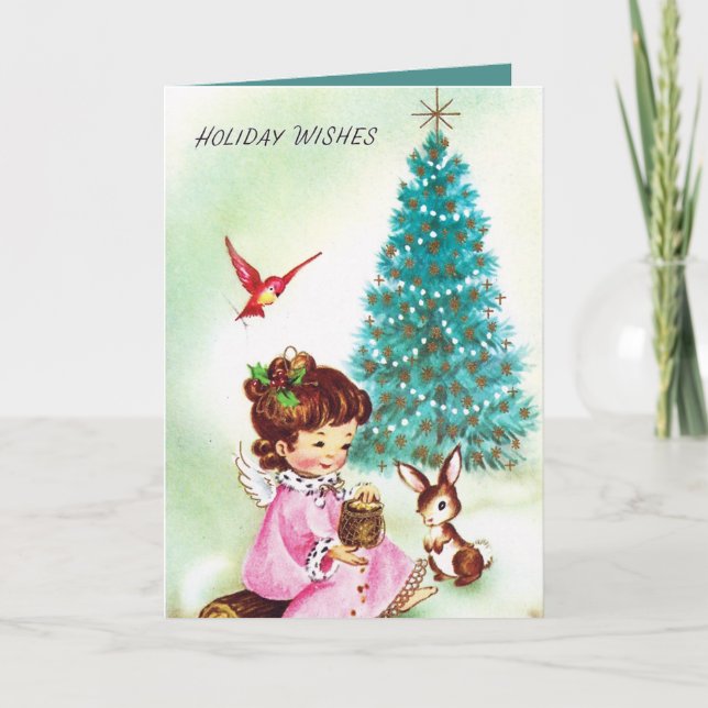 Vintage retro Natal Anjo adicionar cartão de texto (Frente)