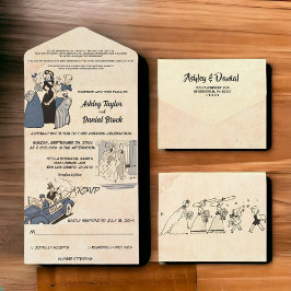Vintage Retro Old Quic Book Na moda Casamento Chic