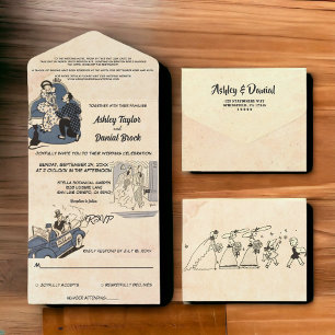 Vintage Retro Old Romantic Comic Na moda Casamento
