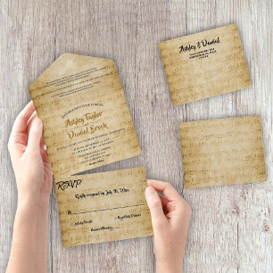 Vintage Retro Old Sheet Music Note Rustic Weding