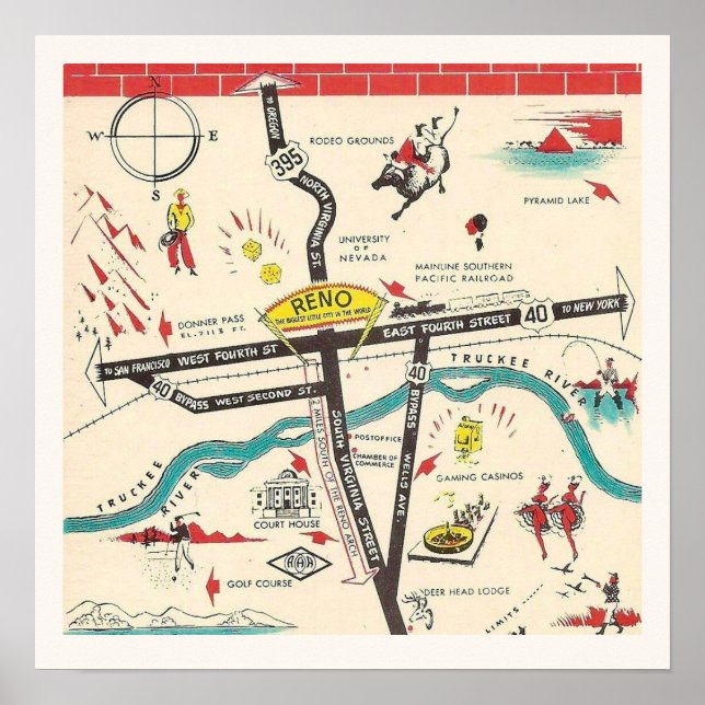 Vintage Retro Reno Impressão Nevada (Frente)