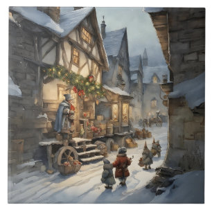 Vintage Retro Watercolor Village