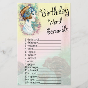 Vintage Retro Woman Birthday Word Scramble Game