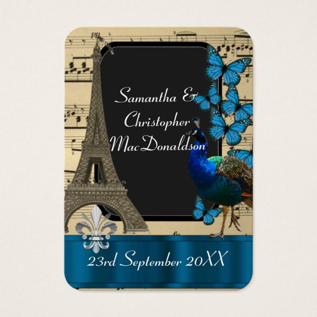 Vintage romântico Paris, favor de casamento, obrig (Frente)