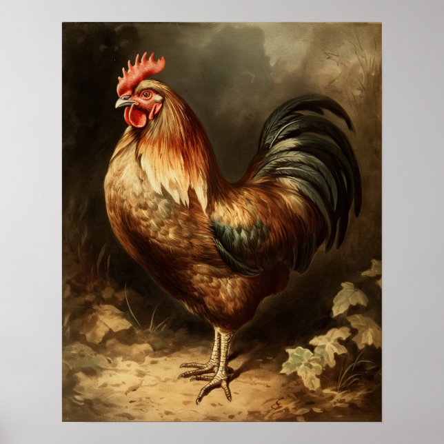 Vintage Rooster Farmhouse Impressão (Frente)