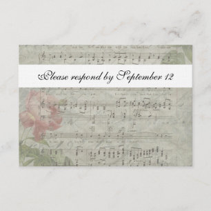 Vintage Rosa e Music Rsvp com envelope