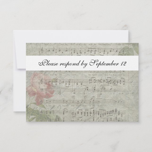 Vintage Rosa e Music Rsvp com envelope (Frente)