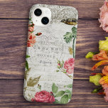 Vintage Rosa Rosa Rosa Rosa e Tipografia Ephemera<br><div class="desc">Vintage elegante e romântico,  cor-de-rosa,  rosas francesas e aves em pergaminho com ornamentado gravado,  notação musical,  hidrangea e tipografia.</div>