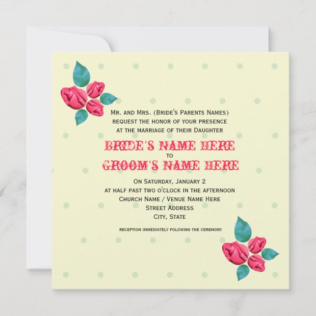 Vintage Rosa Wedding Convite (Frente)