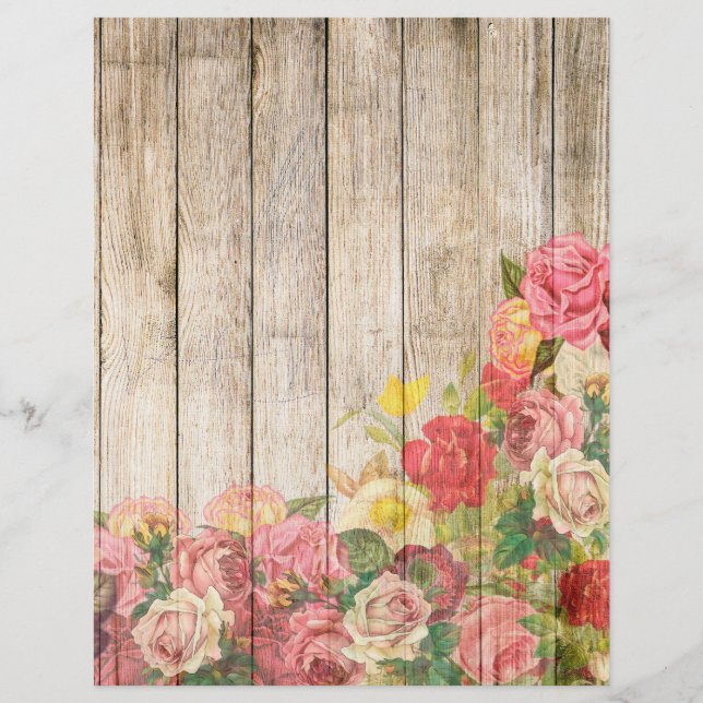 Vintage Rosas Rústicos Românticos Madeira (Frente)