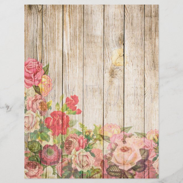 Vintage Rosas Rústicos Românticos Madeira (Frente)