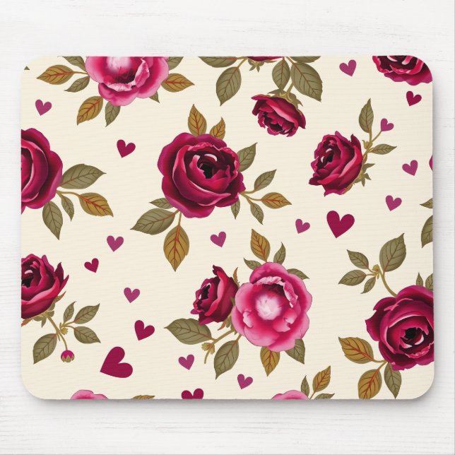 Vintage Roses and Hearts Mouse Pad (Frente)