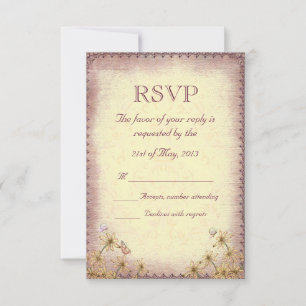 Vintage Rosy Brown Floral Wedding RSVP
