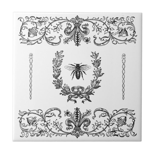 Vintage Royal Bee Wreath Fleur de Lis Scroll (Frente)