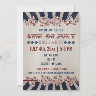 Vintage Rustic 4° de julho Convites de festas de C