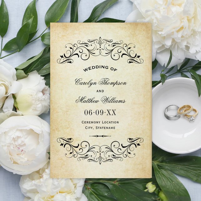 Vintage Rustic Black Flourish Parerging Casamento (Criador carregado)