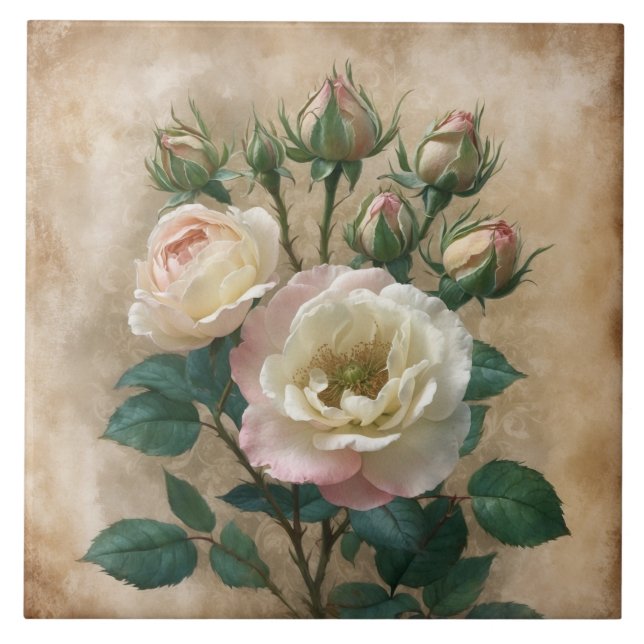 Vintage Rustic Cream com Rosa Rosa Selvagem (Frente)