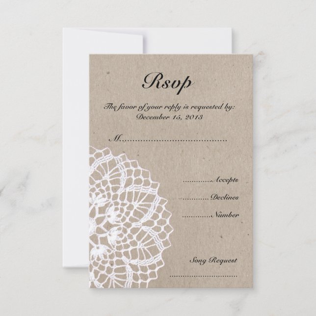 Vintage Rustic Doily Wedding RSVP Card (Frente)
