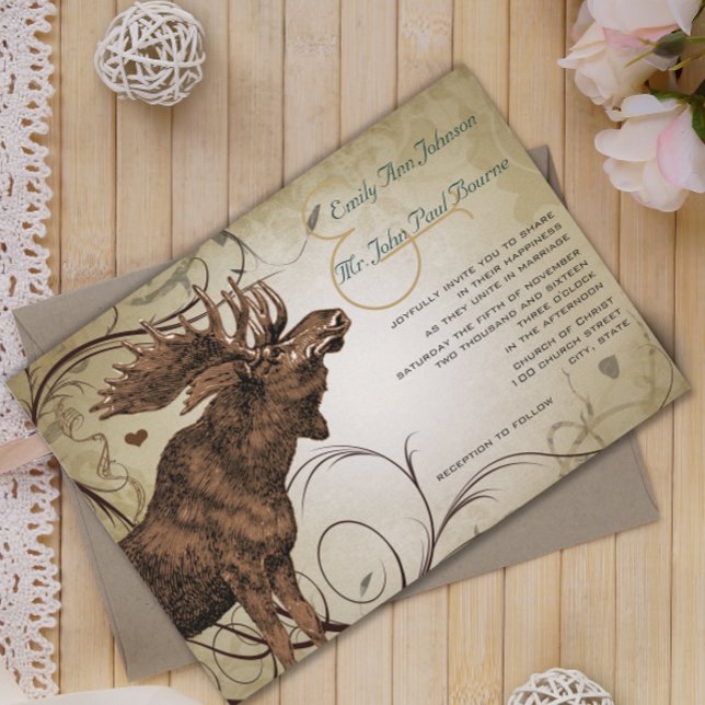 Vintage Rustic Luxe Moose Convites para Casamento (Criador carregado)