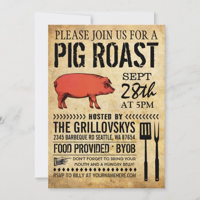 Vintage - Rustic Pig Roast Convite II (Frente)