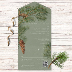 Vintage Rustic Pine Branch Green QR Code