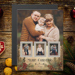 Vintage Rustic Quatro Foto Feliz Saudação De Natal<br><div class="desc">Placa de cartões de natal de inspiração venenosa russa e nostálgica com grande modelo fotográfico com três pequenas fotos de inserção em quadros antigos de snapshot em um fundo angustiado com holly e evergreens em tons de sépia quente.</div>