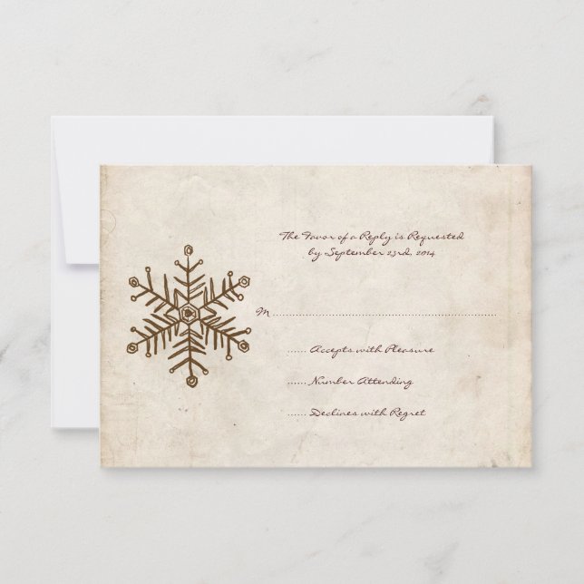 Vintage Rustic Snowflake Cartão RSVP de Casamento (Frente)