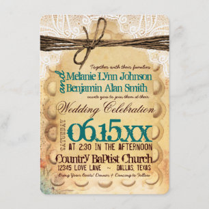 Vintage Rustic Teal Typoografia Convites De Casame
