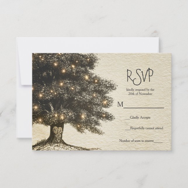 Vintage Rustic Tree & Lights Weding RSVP (Frente)