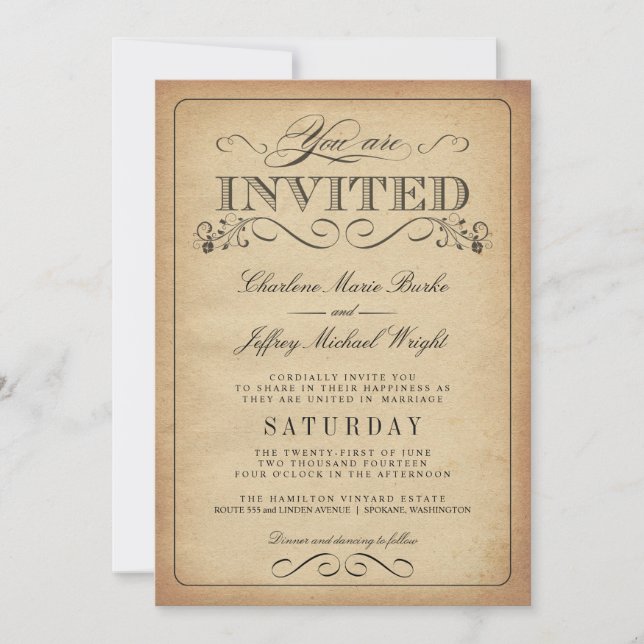 Vintage Rustic Typografia Convites De Casamento (Frente)